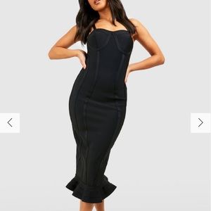 Black Bandage Frill Hem Midi Dress